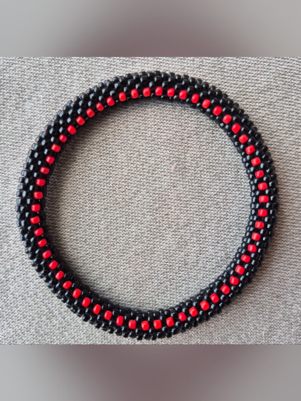 Beaded Black Hair Ring with Red Accent - Women’s Hair Accessory